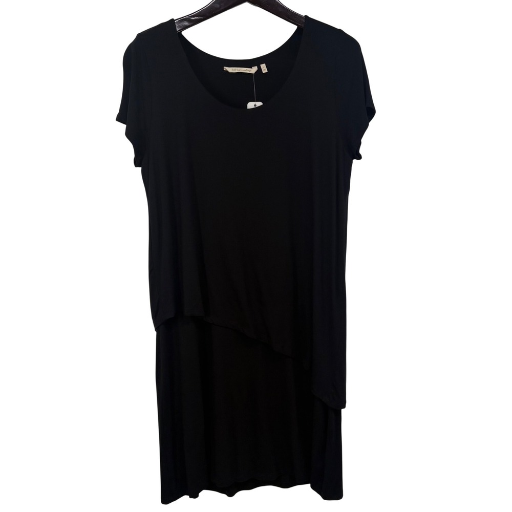 Soft Surroundings Black Layered Asymmetrical Tunic Dress L Minimal Lightweight